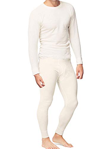 Place and Street Men’s Cotton Thermal Underwear Set Shirt Pants Long Johns White