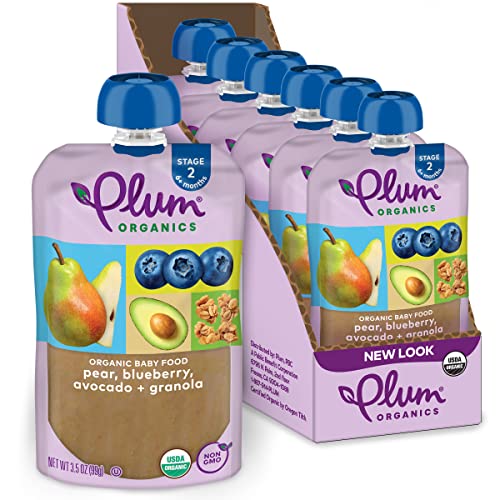 Plum Organics Baby Food: Pear, Blueberry, Avocado & Granola - 3.5 oz (6 Pack)