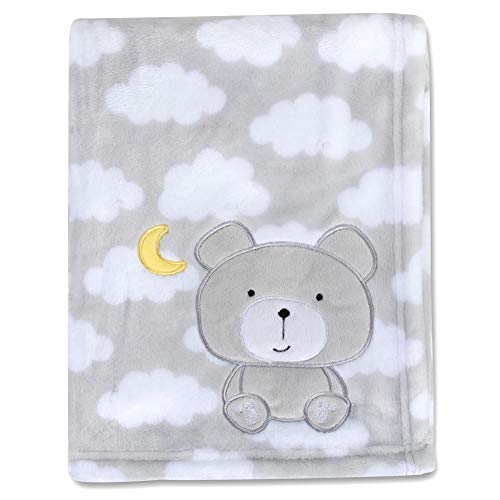 Plush Baby Blanket Grey Bear 30x40