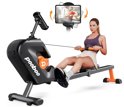 pooboo 350 LBS Magnetic Rowing Machine with LCD Monitor and Tablet Holder