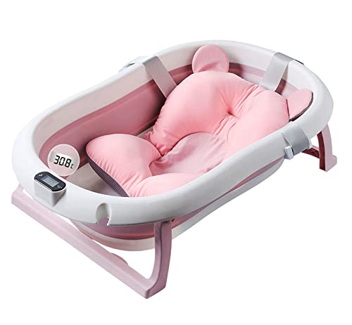 Portable Baby Bath Tub with Temperature Display (Pink)