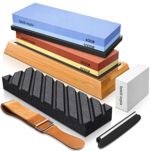Premium Dual Grit Knife Sharpening Stone Set with Strop and Base