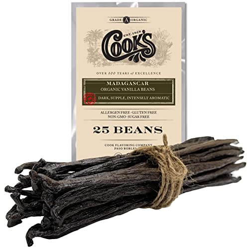 Premium Grade A Organic Madagascar Vanilla Beans for Extract & Baking by Cook's