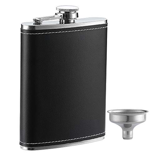 Premium Stainless Steel Hip Flask with Funnel and Leather Cover