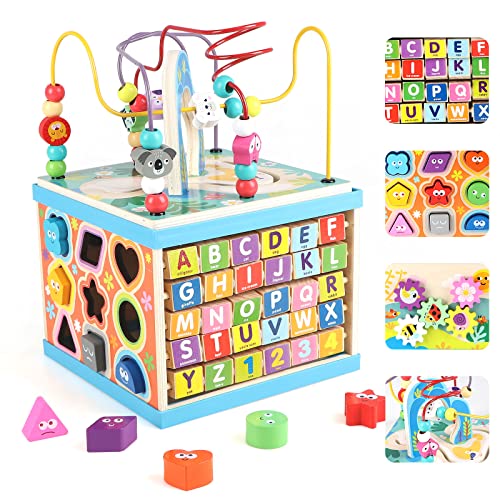 Qilay Wooden Activity Cube for Toddlers 1-3
