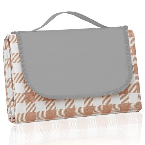 QWXNRG Waterproof Extra Large Picnic Blanket - Brown Striped