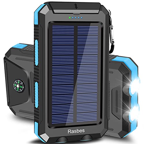 Rasbes 38800mAh Solar Power Bank with Built-in Panel and LED Flashlight