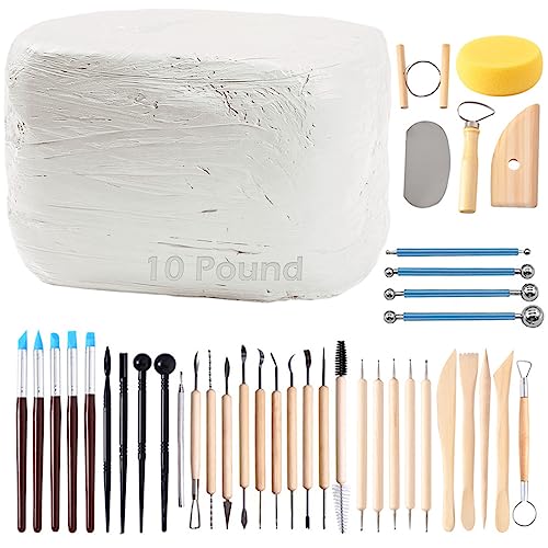 ReArt 10LB Natural Air-Dry Clay with 40 Pcs Pottery Tools