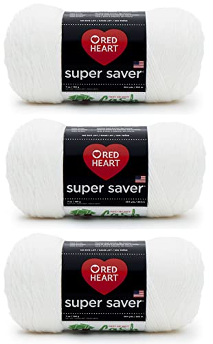 Red Heart Super Saver White Yarn - 3 Pack of 198g/7oz - 4 Medium (Worsted)
