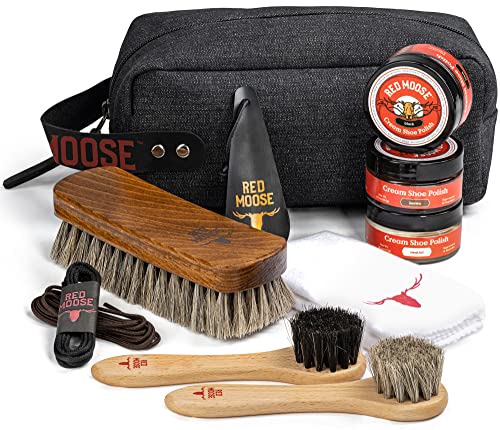 Red Moose Shoe Care Kit: Leather Polish, Brushes, Buffing Cloth