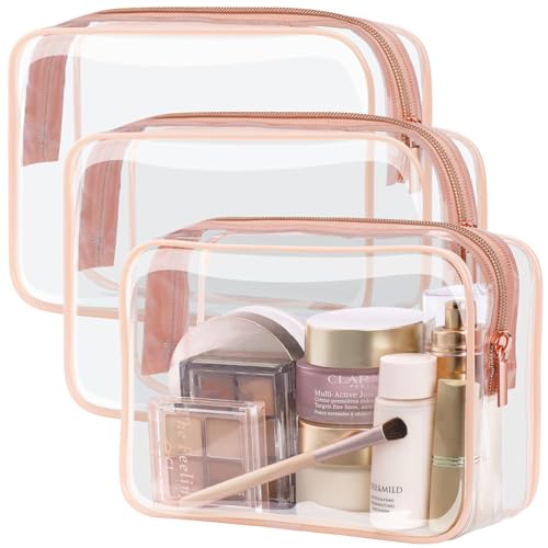 Rose Pink Clear Toiletry Bag for Travel - TSA Approved Quart Size