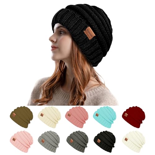 Rosoz Women's Winter Slouchy Knit Beanie - Black