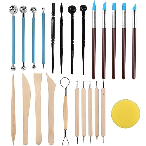 Rubfac 24-piece Clay Sculpting and Painting Kit for Pottery and Sculpture