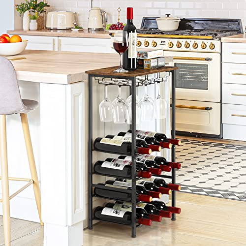 Rustic Wine Holder Stand with Wine Storage and Bottle Shelf