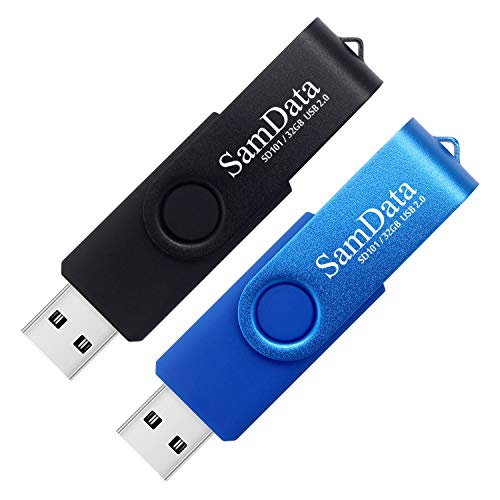 SamData 32GB USB Flash Drives 2 Pack with LED Light (Black/Blue)