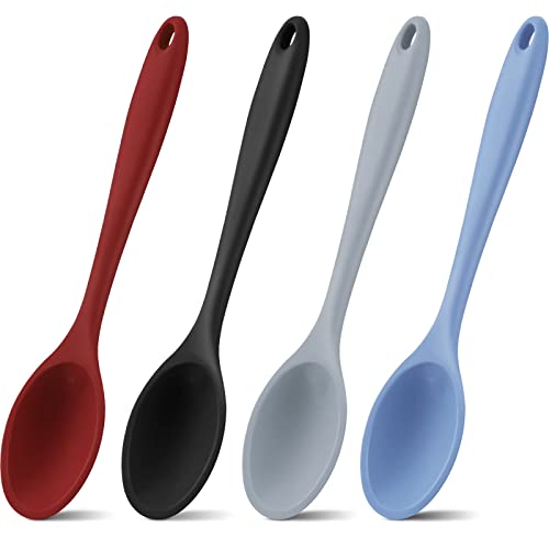 Shappy Large Silicone Mixing 4-Piece Spoon Set - Red, Black, Blue, Gray