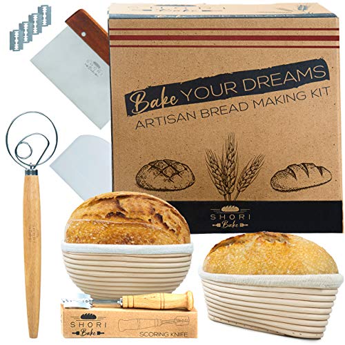 SHORI BAKE Bread Banneton Proofing Basket Set + Sourdough Making Tools Kit