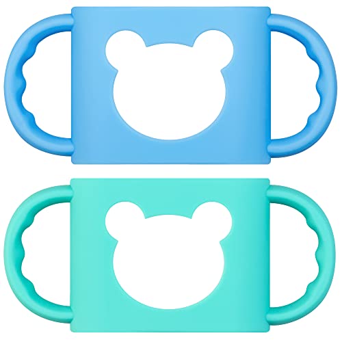Silicone Bear Design Baby Bottle Handles, Pack of 2, Blue & Turquoise
