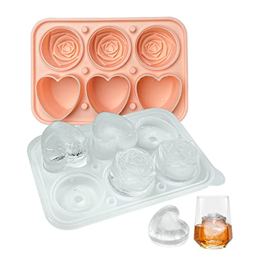Silicone Heart and Rose Ice Cube Tray with Funnel Lid, Pink" - IDVVSSX