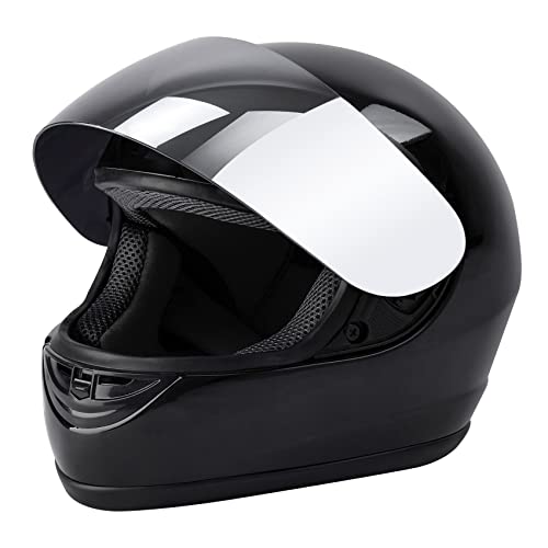 SLMOTO Gloss Black Full Face Motorcycle Helmet with Visor and Sun Shield