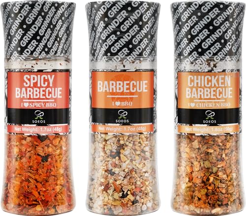Soeos BBQ Spice Seasoning 3-Piece Set with Grinders