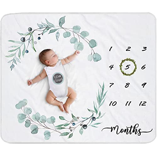 Soft Monthly Baby Milestone Blanket | Eucalyptus Nursery Decor