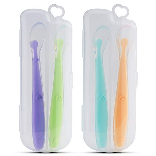 Soft-Tip First Stage Silicone Self Feeding Training Spoons for Baby Led Weaning