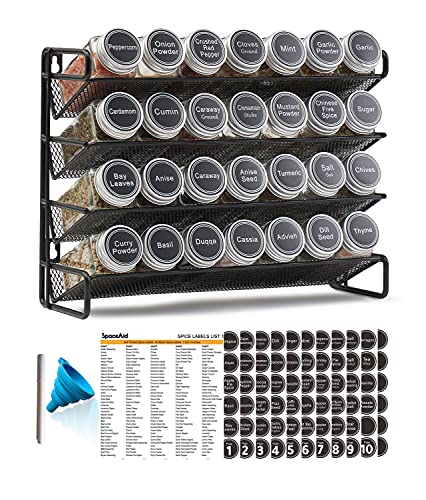 SpaceAid 28-Jar Spice Rack with Labels and Accessories - 13.4" x 10.8", Black