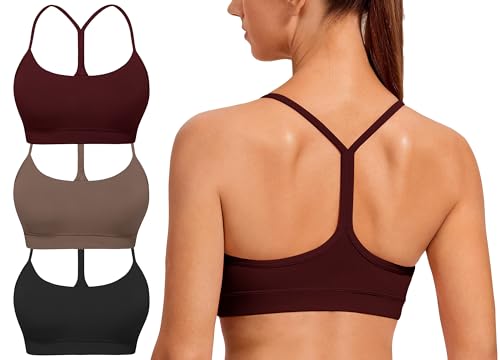 Spaghetti Strap Padded Sports Bras for Women - Y Back Yoga Workout Tops (3 Pack)
