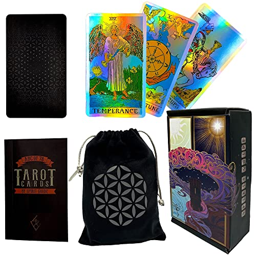 SpiritGuide Rainbow Tarot Cards Deck Holographic with Guidebook and Carry Bag