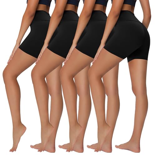 Sundwudu High Waist Tummy Control Biker Shorts for Women - 4 Pack