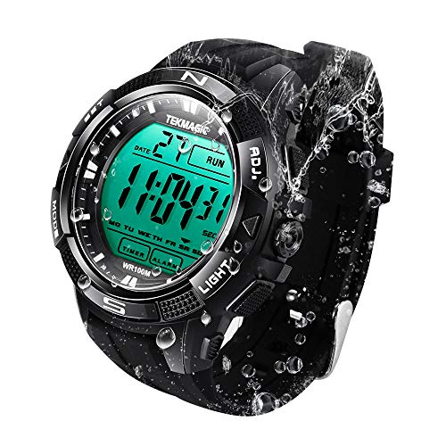 TEKMAGIC 10 ATM Diving Watch: Water Resistant, Luminous LCD, Stopwatch Alarm