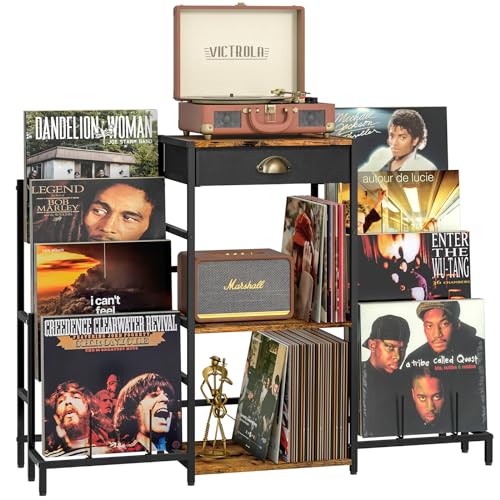 ThreeHio Turntable Stand and Vinyl Record Storage Rack