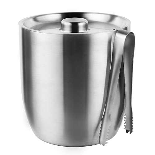 Tiken 3L Stainless Steel Double-Wall Ice Bucket with Lid & Tong