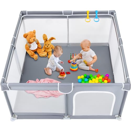 TODALE Large Baby Playpen for Indoor/outdoor Fun, Gray, 50x50