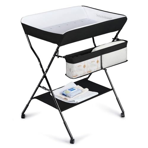 TODEFULL Portable Baby Changing Table with Storage Rack, Adjustable Height