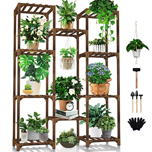 Uneedem 10-Tier Wood Plant Stand Indoor/Outdoor