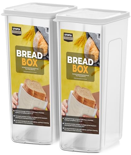 Utopia Kitchen Bread Box - Pack of 2 Airtight Containers