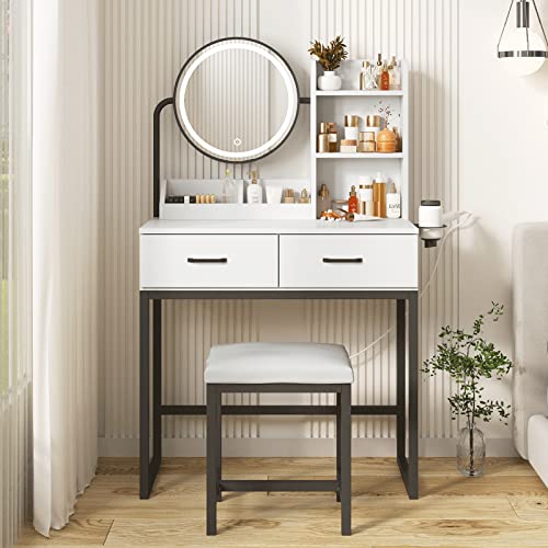 Vabches Vanity Desk with Mirror, Lights, and Lots of Storage