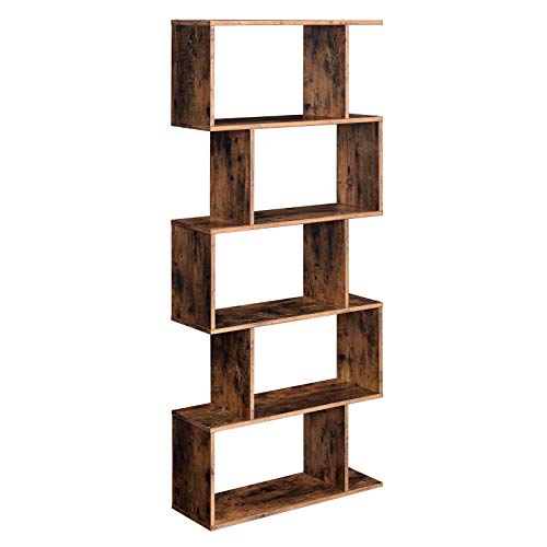 VASAGLE 5-Tier Rustic Brown Bookcase & Room Divider
