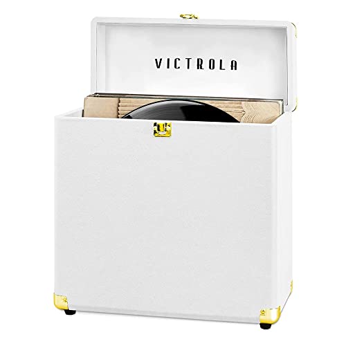 Victrola Vintage Vinyl Record Storage Case: Fits 30 Standard Albums, White