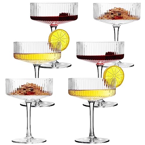 VIFVOR 6-Piece Ribbed Coupe Cocktail Glasses: 10oz Margarita Set in Gift Box
