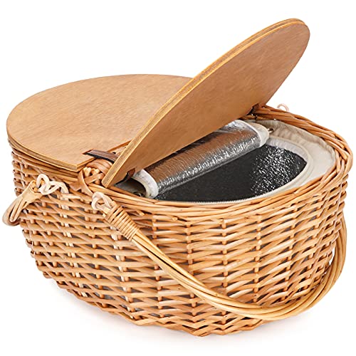 Vintage-Style Wicker Picnic Basket with Cooler