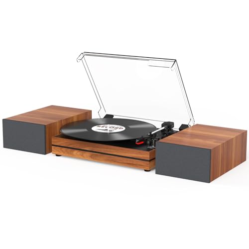 Vintage Vinyl Record Player with Dual Stereo Speakers