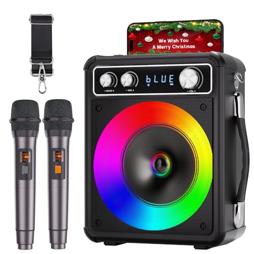 VOSOCO Portable Karaoke Speaker with Wireless Microphones and LED Lights
