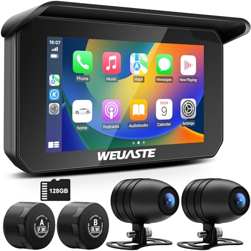 WEUASTE Motorcycle DVR, TPMS, Carplay & Android Auto GPS