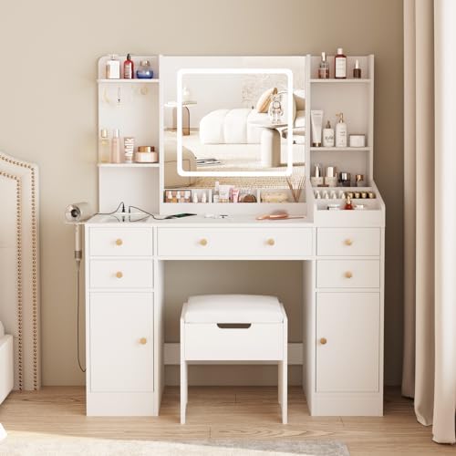 White Makeup Vanity with Charging Station