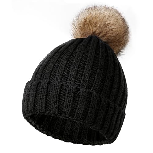 Winter Hats for Women with Faux Fur Pom