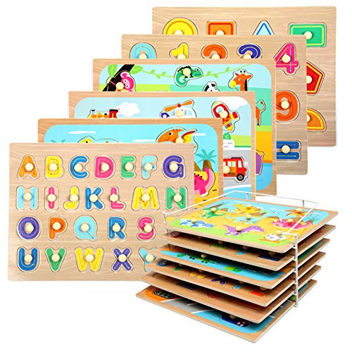 WOOD CITY Toddler Puzzles and Rack Set