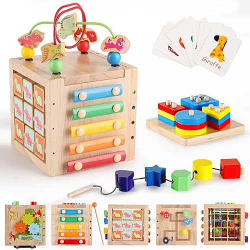 Wooden 9-in-1 Montessori Activity Cube for Toddlers